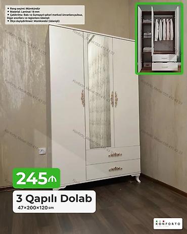 3 qapılı dolab, zərif və klassik görünüşü ilə yataq otağı, qonaq otağı