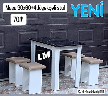 masa metbext: 90x60 sm ölçülü masa və 4 ədəd döşəkçəli stul dəsti. Dəst yığcam — 1