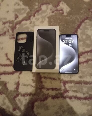 Apple iPhone: IPhone 15 Pro, 128 GB, Black Titanium, Face ID, Sənədlərlə