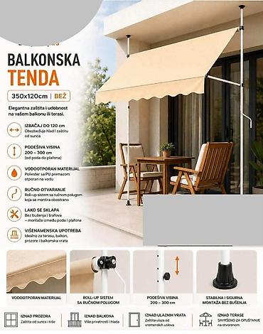 burence sa slavinom: Fa, Balkonska tenda 350×120 cm – bež - Elegantna zaštita i udobnost — 1