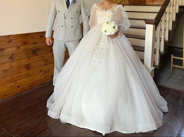 платья для свадьбы: Бальное платье, Длинная модель, цвет - Белый, XL (EU 42), В наличии