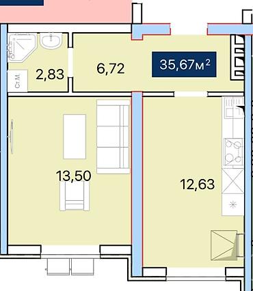 скрябина советская: 1 комната, 35 м², Пригородное с. Элитка, 6 этаж — 2