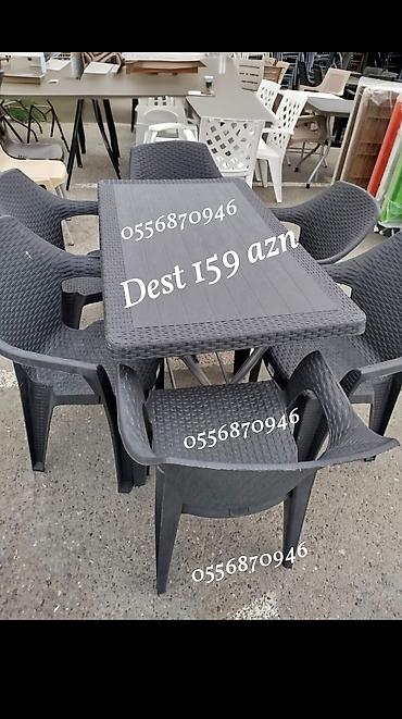 plastik stollar: Yeni, Dördbucaq masa, 6 stul, Açılmayan, Stullar ilə, Plastik, Türkiyə — 1
