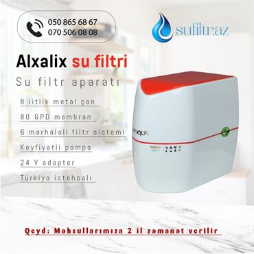 qazli su aparati satilir: Su filtri Alxalix (Pompalı 6 aşamalı) 2,8 Tank Metal Çən Su filtri