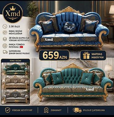 kreditle divan kreslo: Klassik üslubda 3 nəfərlik divan - Ölçü: 2.30 m - Rəng seçimi — 1