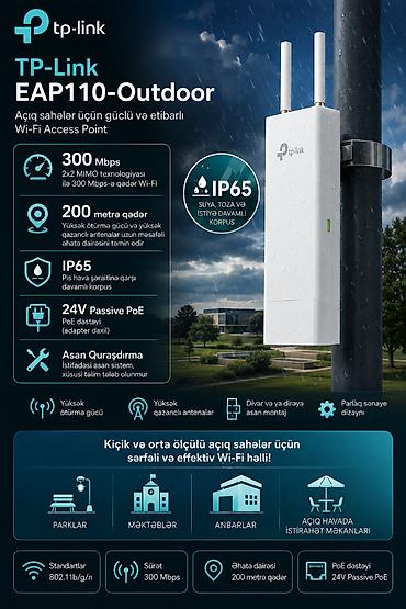 qaz pilite: ✔ TP-Link EAP110-Outdoor Sürət: 300 Mbps Standartlar: 802.11b/g/n — 1
