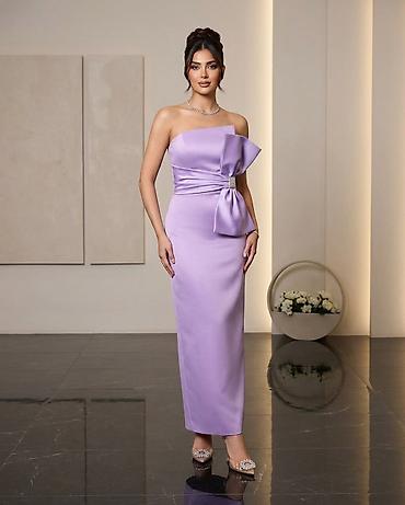 Bənövşəyi rəngdə zərif ziyafət/platyə - Model: midi uzunluq, düz