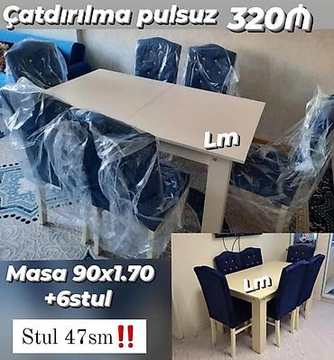 Yemək dəsti – masa və 6 stul - Masa ölçüsü: 90 x 170 sm - Stul sayı