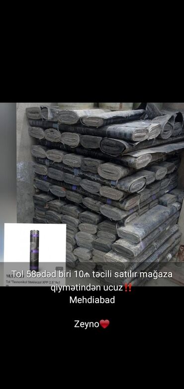 tol qiyməti: Tol . 58 eded. ,biri 10 manat. qiymetinden çox