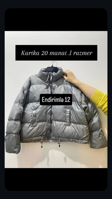 Köynək və bluzalar: Qış geyimləri dəsti 1) Gümüşü şişmə qısa kurtka - Razmer: L - Yüksək