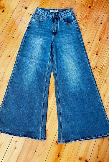 cins ətəklər: Geniş kəsimli denim şalvar - Model: Yüksək belli, geniş paça — 1