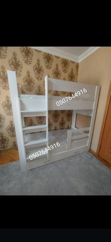 İkimərtəbəli uşaq çarpayıları: Oğlan və qız üçün, Yeni, Çarpayı, Matras ilə, Siyirməli, Laminat — 10