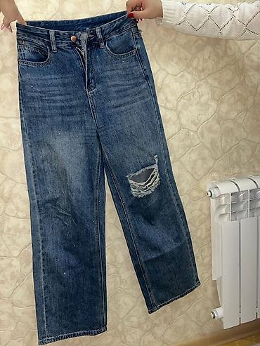 5 15: Qadın/Unisex mavi denim cins şalvar - Kəsim: düz, rahat fit (straight — 1
