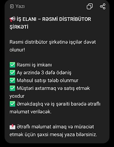 evdən is operator: Rəsmi distribütor şirkəti üçün vakansiya Rəsmi distribütor şirkətinə — 1
