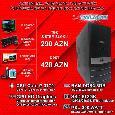 Kompüter, noutbuk və planşetlər: Sistem Bloku "Qori DDR3 1155 H61/Core i7 3770/8GB Ram/512GB SSD" Ofis