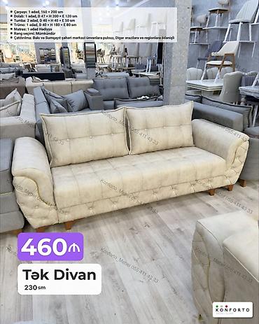 Divanlar: Tək divan – 230 sm - Yumşaq, rahat oturacaq və iri arxa yastıqlar - — 1