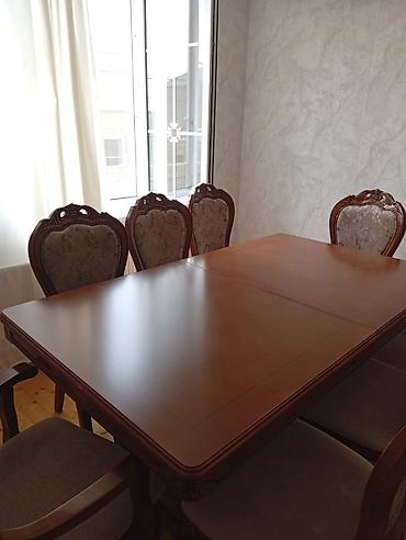 Mebel: Qonaq otağı üçün, İşlənmiş, Açılan, Dördbucaq masa, 8 stul — 2