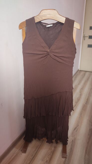 коричневое платье в пол: Повседневное платье, Лето, Средняя модель, Шифон, 4XL (EU 48)