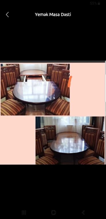 Masa və oturacaq dəstləri: Qonaq otağı üçün, Açılmayan, Oval masa, 8 stul