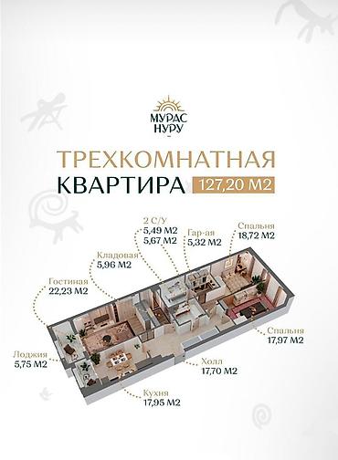 67: 3 комнаты, 125 м², Орто-Сай с. Элитка, 10 этаж, ПСО (под самоотделку) — 4