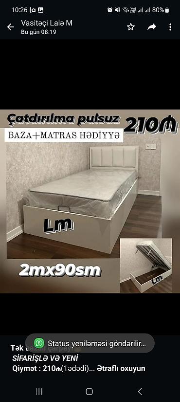 210: *Tək bazalı çarpayı*👑 _*SİFARİŞLƏ VƏ YENİ*_ *Qiymət : 210₼*(1ədədi) — 1