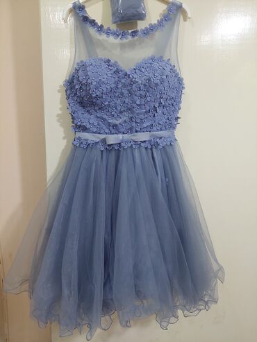 šljokičasta haljina: Color - Light blue, Evening, With the straps