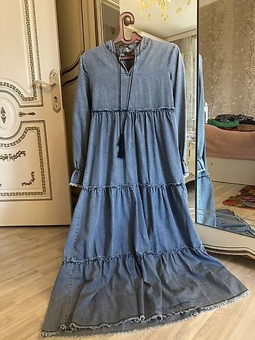 stoyka varatnik: Bohem tərzində uzun cins (denim) don - Rəng: açıq mavi/washed denim - — 2