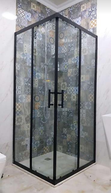 standard qapi olculeri: Bucaq tipli duş kabini - Ölçü: təxmini 90×90 sm (bucaq quraşdırma — 1