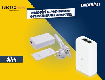 Kompüter və noutbuk aksesuarları: 🔌 Ubiquiti U-POE (Power over Ethernet Adapter) 🔹 PoE dəstəyi –