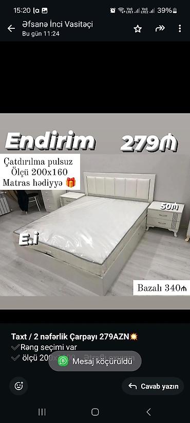 taxt uzluyu: İkinəfərlik, Bazasız, Pulsuz matras, Siyirməsiz — 2