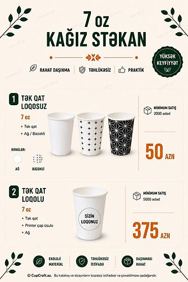 Qab-qacaq və mətbəx ləvazimatları: Məhsul: Kağız stəkanlar (espresso, kofe və digər isti/soyuq içkilər — 3