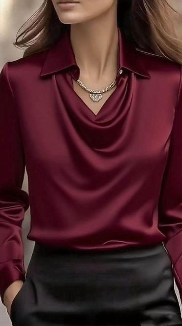 Košulje: 💫Elegantna satenska košulja sa drapiranim (vodopad) izrezom - — 4