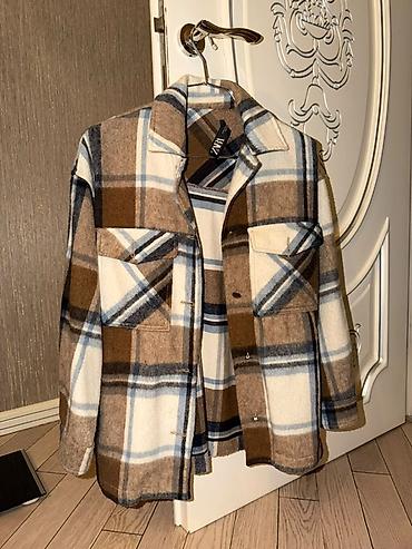 pull and bear: ZARA qadın oversize flanel köynək-gödəkçə - Naxış: iri dama (qəhvəyi — 1