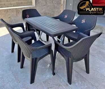 plastik stol stul satisi: Yeni, Dördbucaq masa, 6 stul, Açılan, Stullar ilə, Plastik, Türkiyə