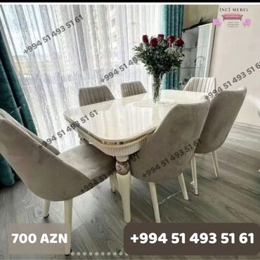 Qonaq otağı üçün, Yeni, Açılan, Dördbucaq masa, 6 stul