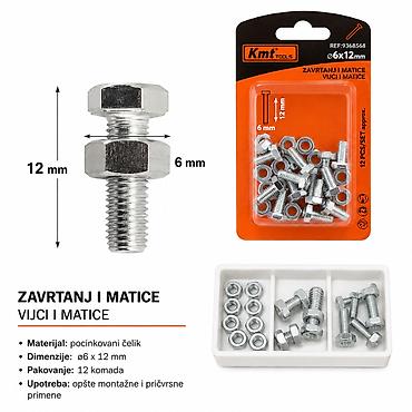 KMT Spoljni šestougaoni šraf sa navrtkom 6×12 mm – set 12 komada - na lalafo.rs KMT Spoljni šestougaoni šraf sa navrtkom 6×12 mm – set 12 komada -