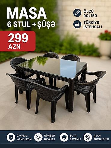 oturacaq: Yeni, Dördbucaq masa, 6 stul, Açılmayan, Stullar ilə, Plastik, Türkiyə — 1