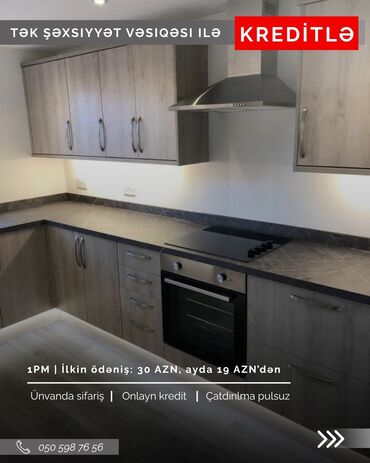 Sifarişlə mətbəx mebeli: Sifarişlə mətbəx dəsti, Özü çəkən petlələr, Sadə laminat, Kredit var, Pulsuz çatdırılma — 2