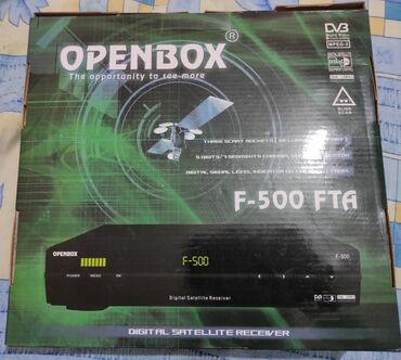 tv antenalar: Openbox f-500 fta satellite receiver
qutuda pult, kitabca ve receiver