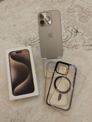 Apple iPhone: IPhone 15 Pro, 128 GB, Natural Titanium, Zəmanət, Simsiz şarj, Face ID