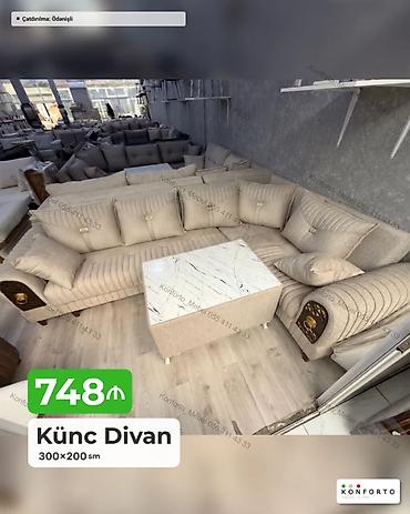 kunc divan ucuz: Künc Divan – 300×200 sm - Şık, krem rəngli künc divan, geniş oturma — 1
