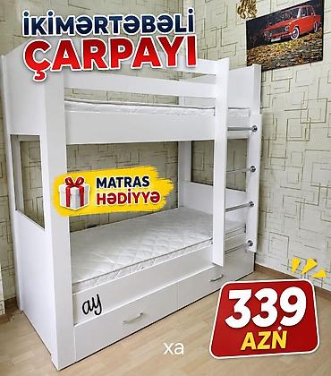 matras 2 neferlik: İkimərtəbəli çarpayı – ağ rəngdə, müasir dizayn - Üst və alt yataq — 1