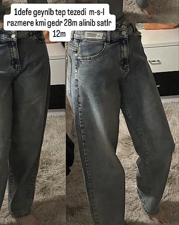 Cinslər: Geniş kəsimli boz/boz-mavi jeans şalvar. - Ölçü: M–S–L aralığına — 1