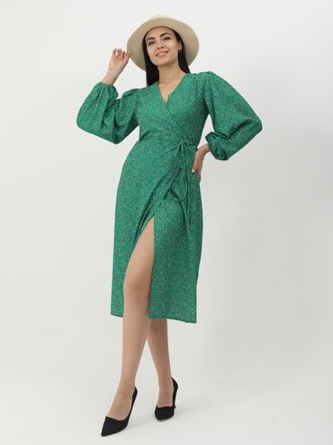 платье 56 размер: Повседневное платье, Made in KG, Осень-весна, Длинная модель, Полиэстер, На запах, M (EU 38), L (EU 40), XL (EU 42)