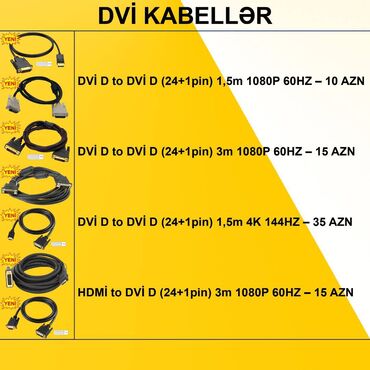 mini notebook: DVİ Kabellər ⭐DVİ D to DVİ D (24+1pin) 1,5m 1080P 60HZ – 10 AZN ⭐DVİ D