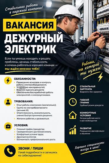 Требуется Электрик, Оплата: Дважды в месяц, 1-2 года опыта