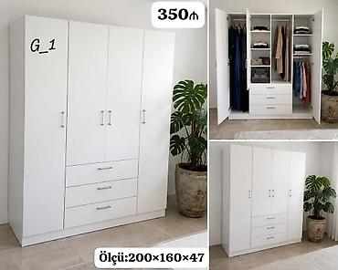 refli: Ağ rəngli 4 qapılı paltar şkafı – model G_1 - Ölçü: 200×160×47 sm - — 1