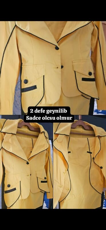 сибирское здоровье кальций для детей: Qadın kostyumu – sarı rəngli şık dəst - Model: qısa jaket + ətək (iki