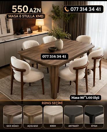 Yemək otağı dəsti – Masa + 6 stul - Ölçü: masa 90×160 sm - Komplekt — 3