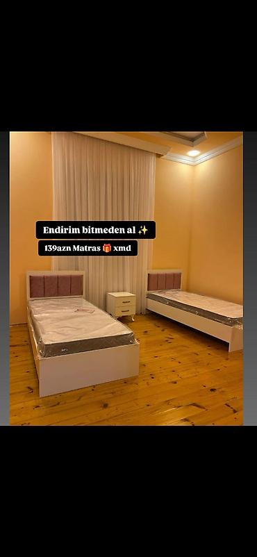 bağca mebeli: Tək nəfərlik çarpayı dəsti – müasir dizayn - Ağ rəngli korpus, yumşaq — 1